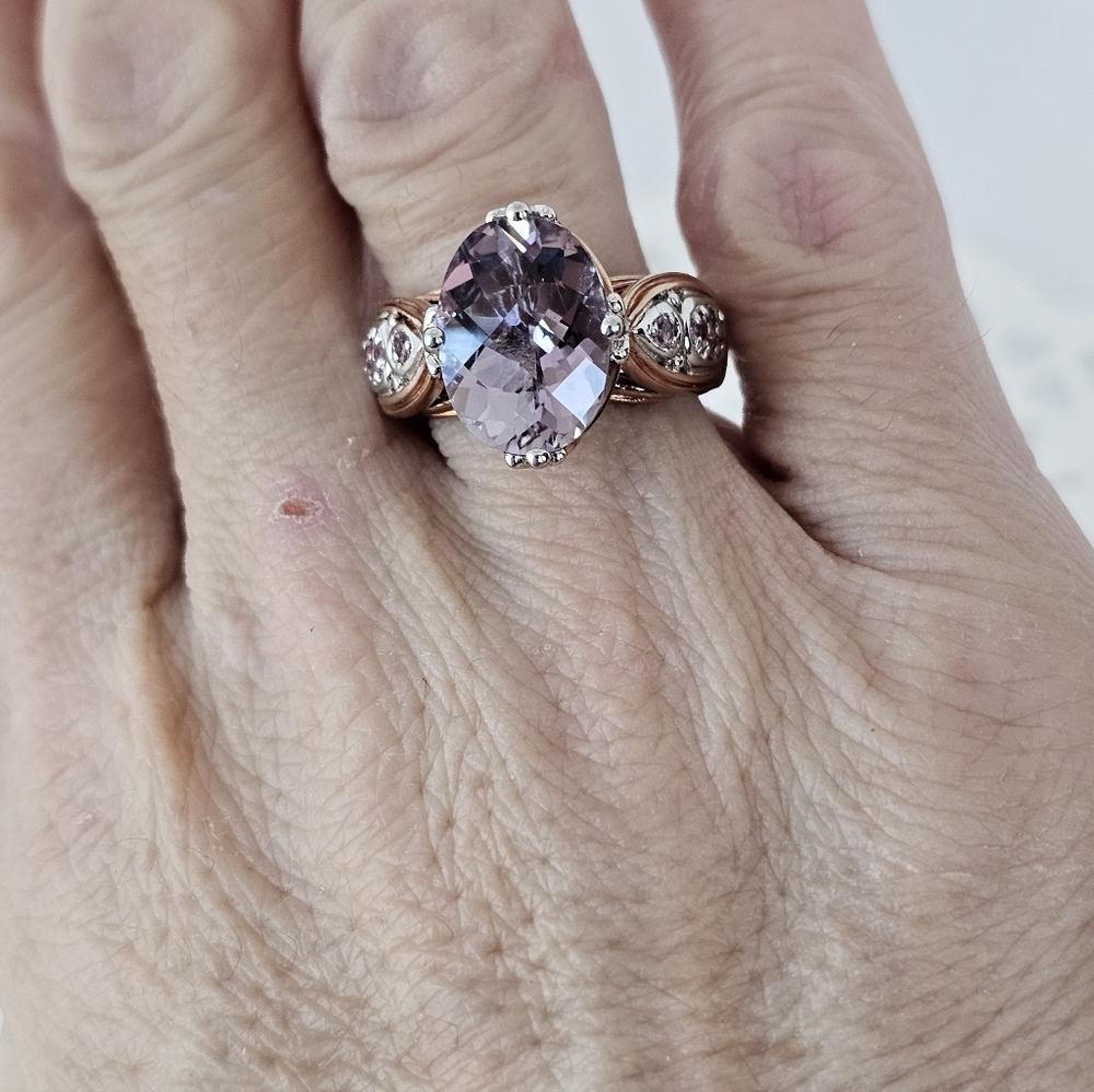 Rare Victoria Wieck Kunzite & Garnet Ring 18k Rose Gold & Sterling Silver Sz 7 - Picture 7 of 8